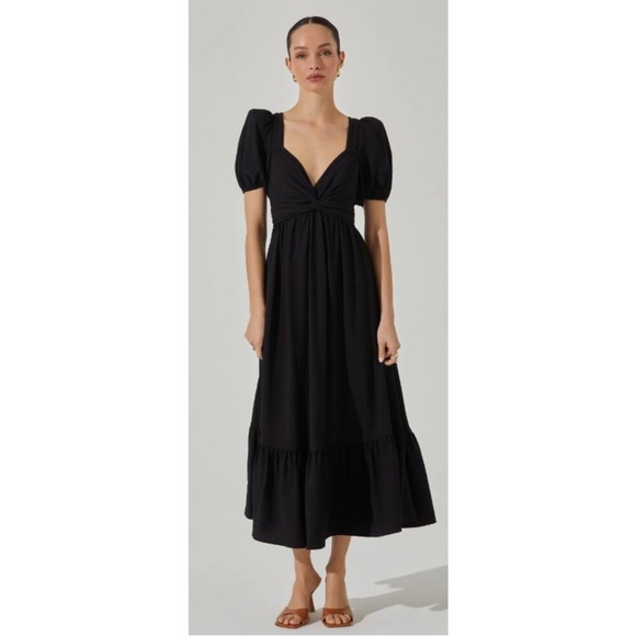 NWT ASTR The Label Women's Twist Bust Tie Back Midi Dress In Black Size Large - Picture 1 of 16